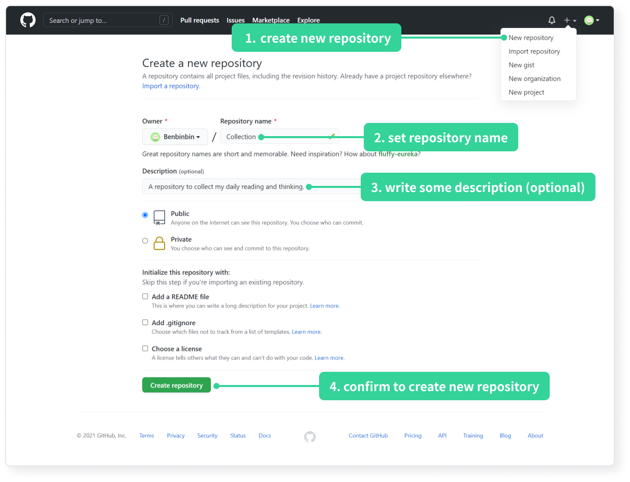 create new github repo