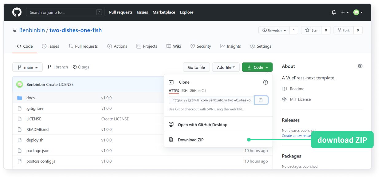 download ZIP package from Github repository