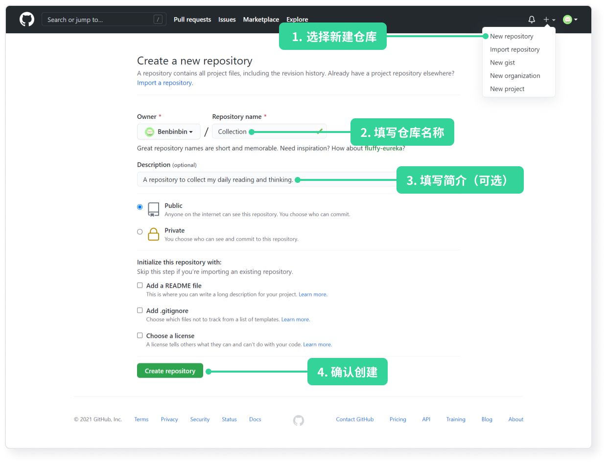 create new github repo